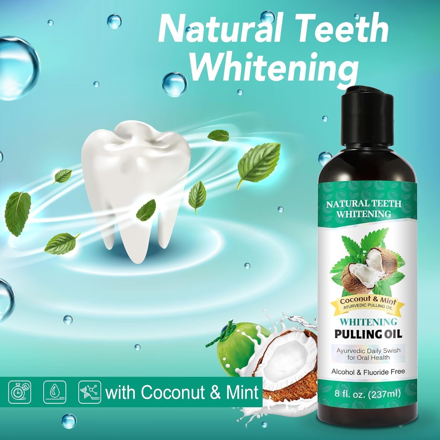 Coconut Oil Mouthwash with Tongue Scraper,Natural Oral Care Oil