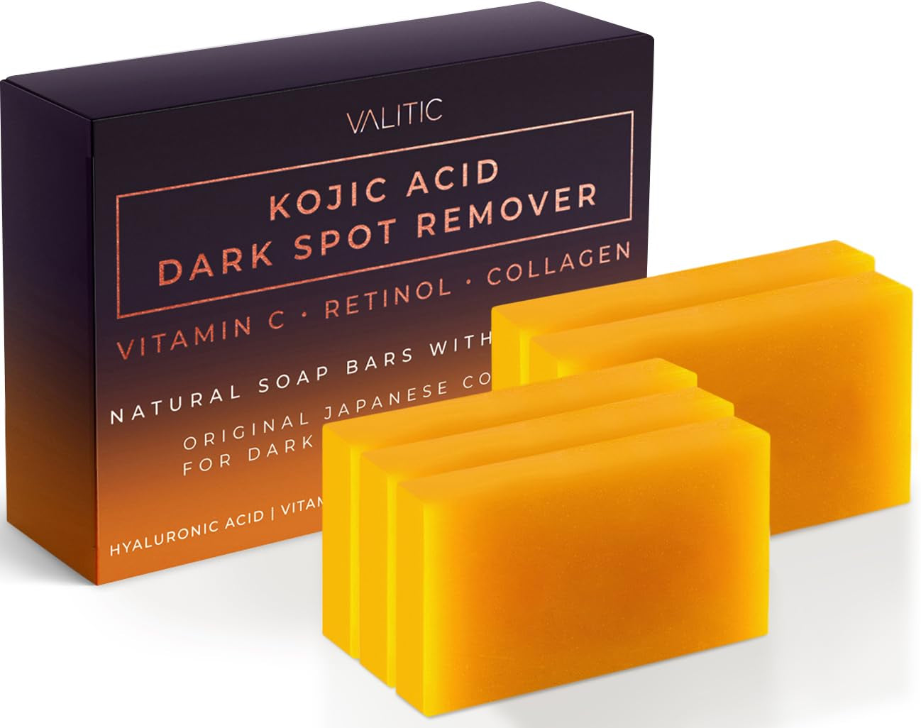 Kojic Acid Dark Spot Remover Soap Bars with Vitamin C, Retinol, Collagen