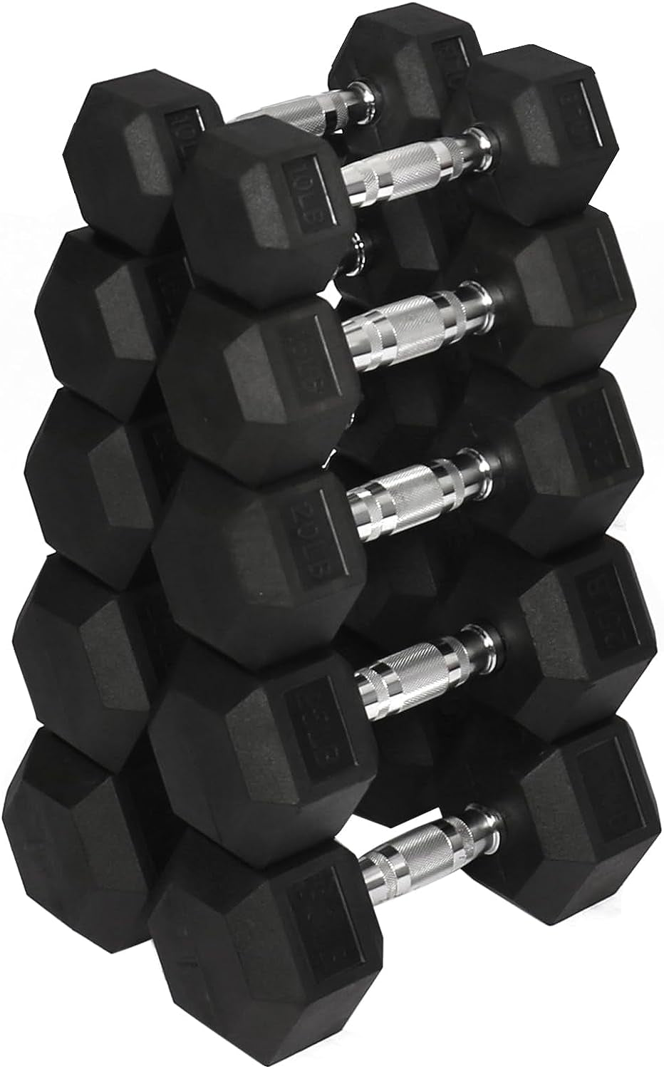 Rubber Encased Hex Dumbbell, Pairs or Sets, Multiple Packages