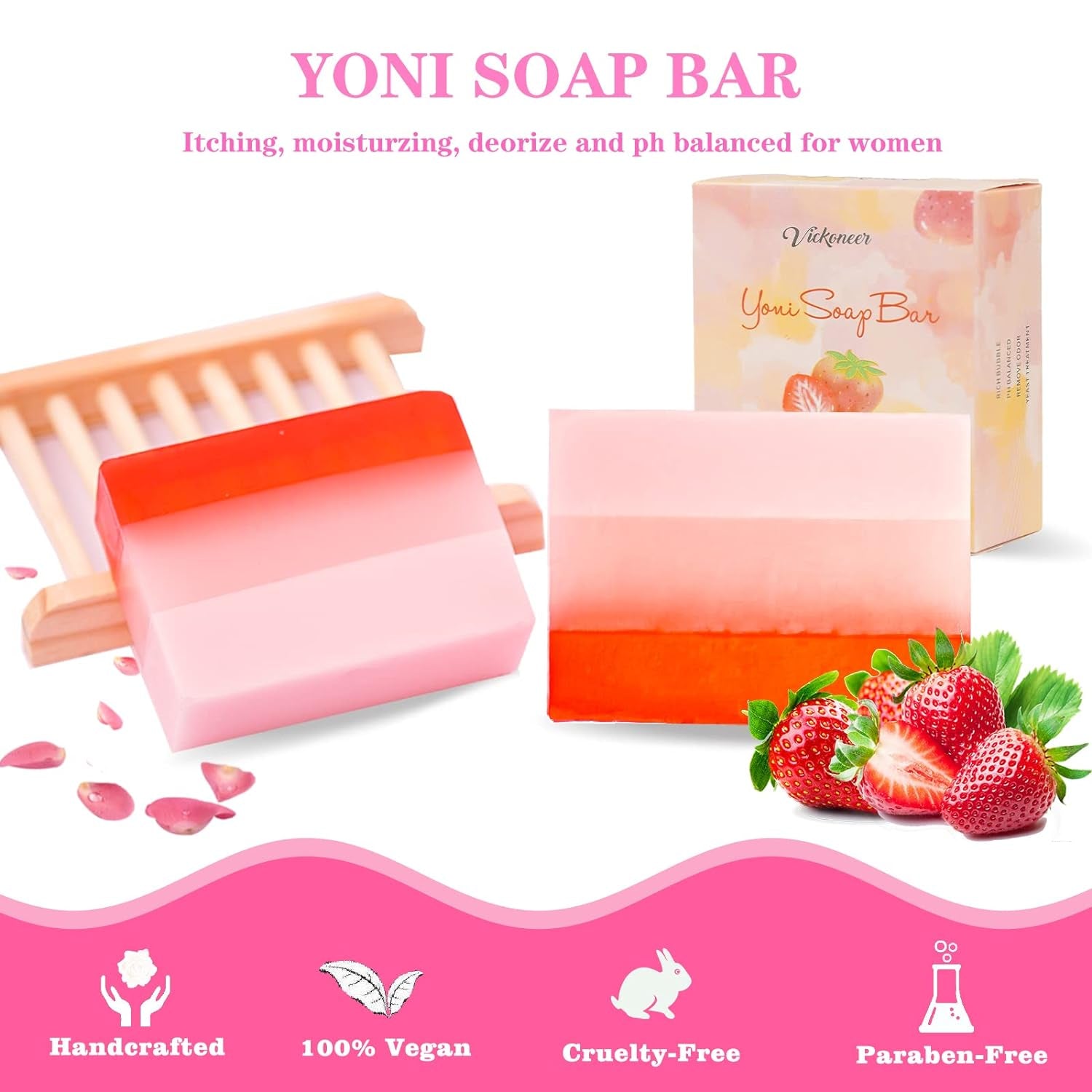 2Pcs Strawberry Yoni Bars for Feminine Wash, Yoni Wash Soap Bar