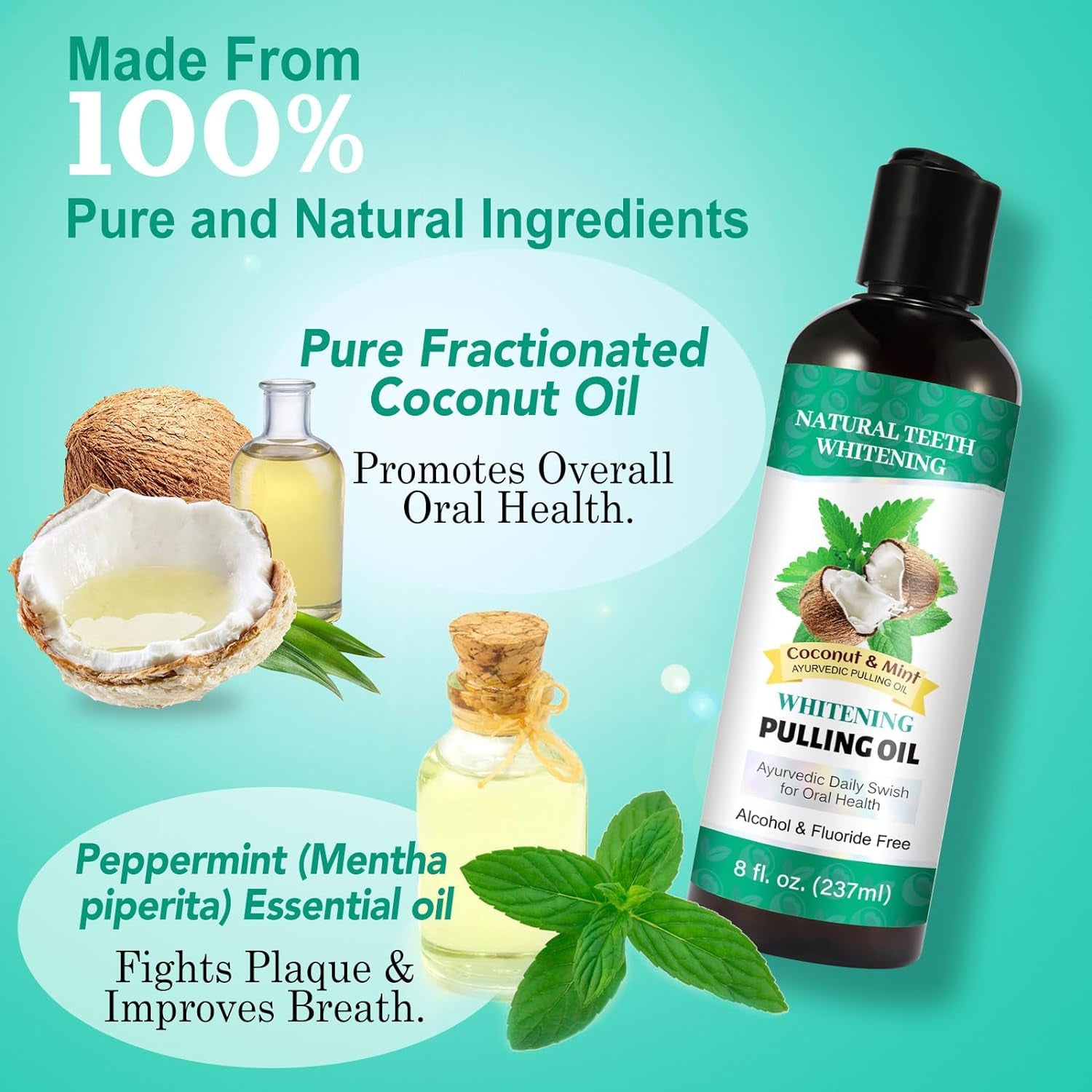 Coconut Mint Oil Pulling, 2Pack Whitening Oilpulling Mouthwash for Teeth 