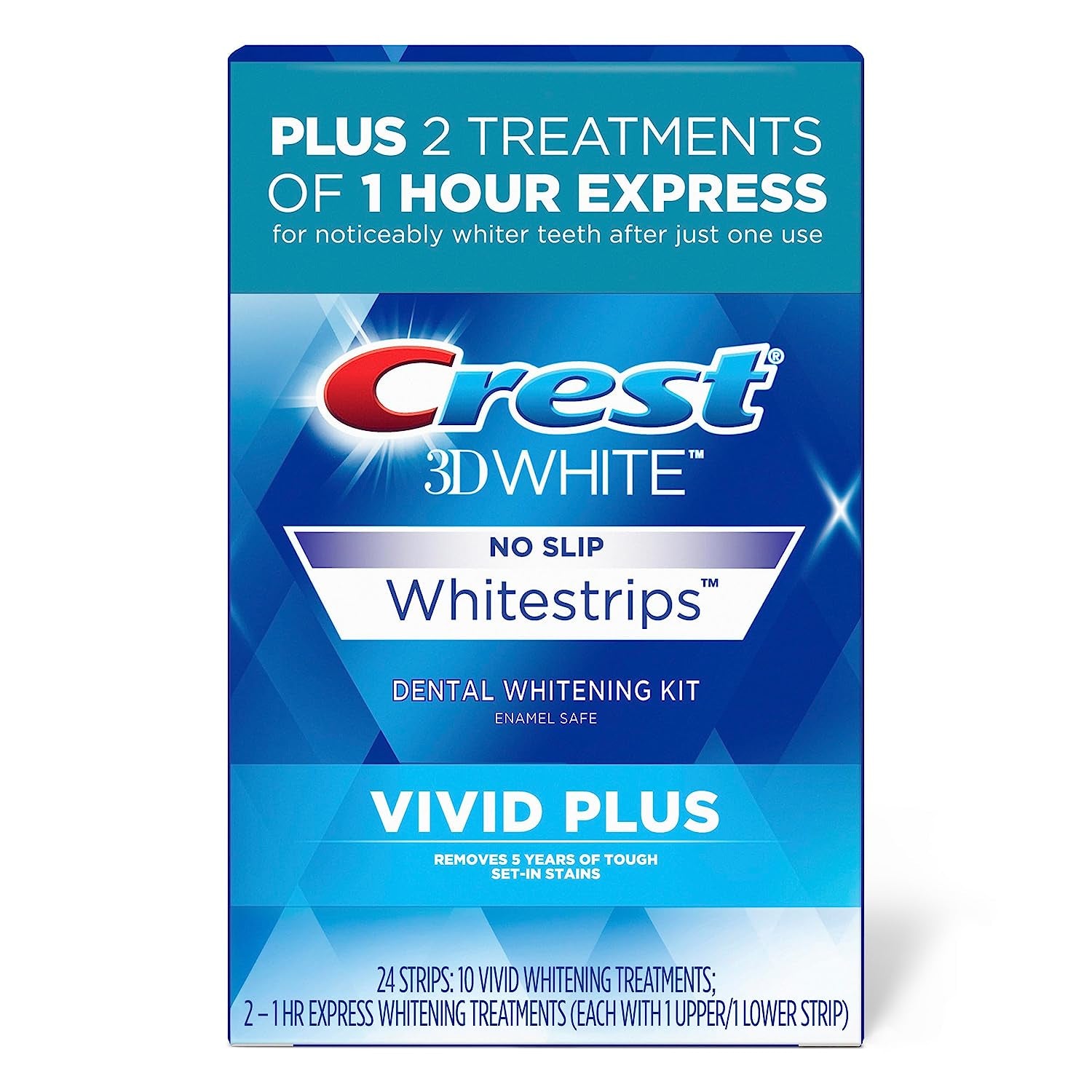 3D Whitestrips, Vivid Plus, Teeth Whitening Strip Kit, 24 Count (Pack of 1)