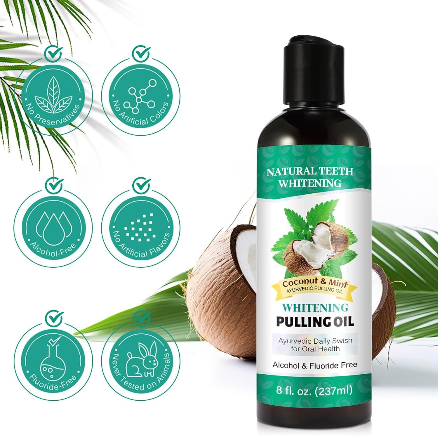 Coconut Mint Oil Pulling, 2Pack Whitening Oilpulling Mouthwash for Teeth 