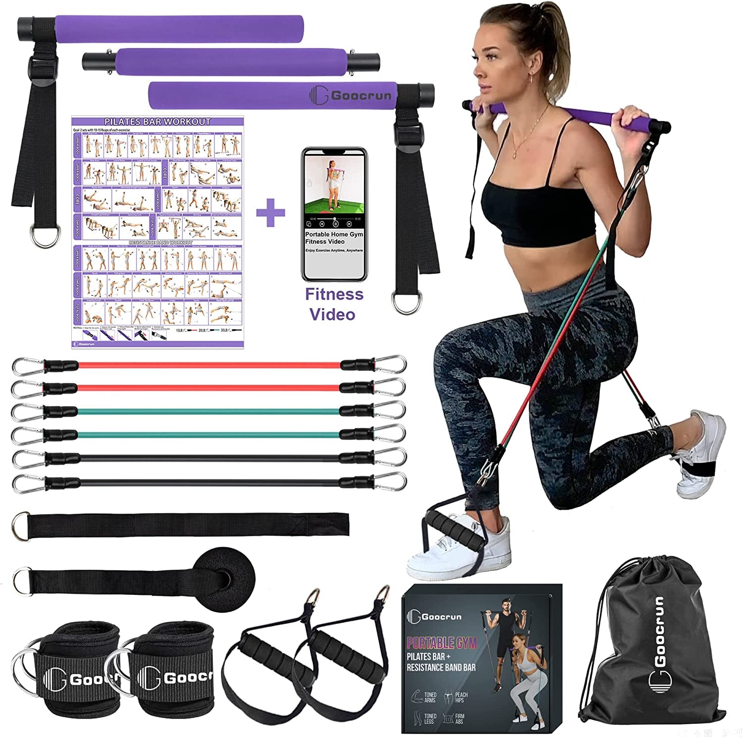 Portable Pilates Bar Kit with Resistance Bands for Men and Women 