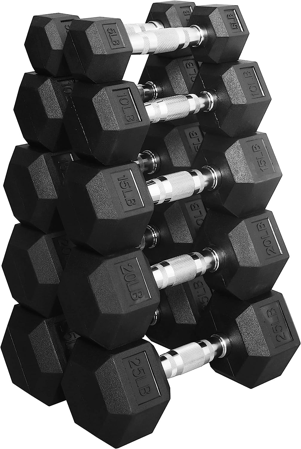 Rubber Encased Hex Dumbbell, Pairs or Sets, Multiple Packages