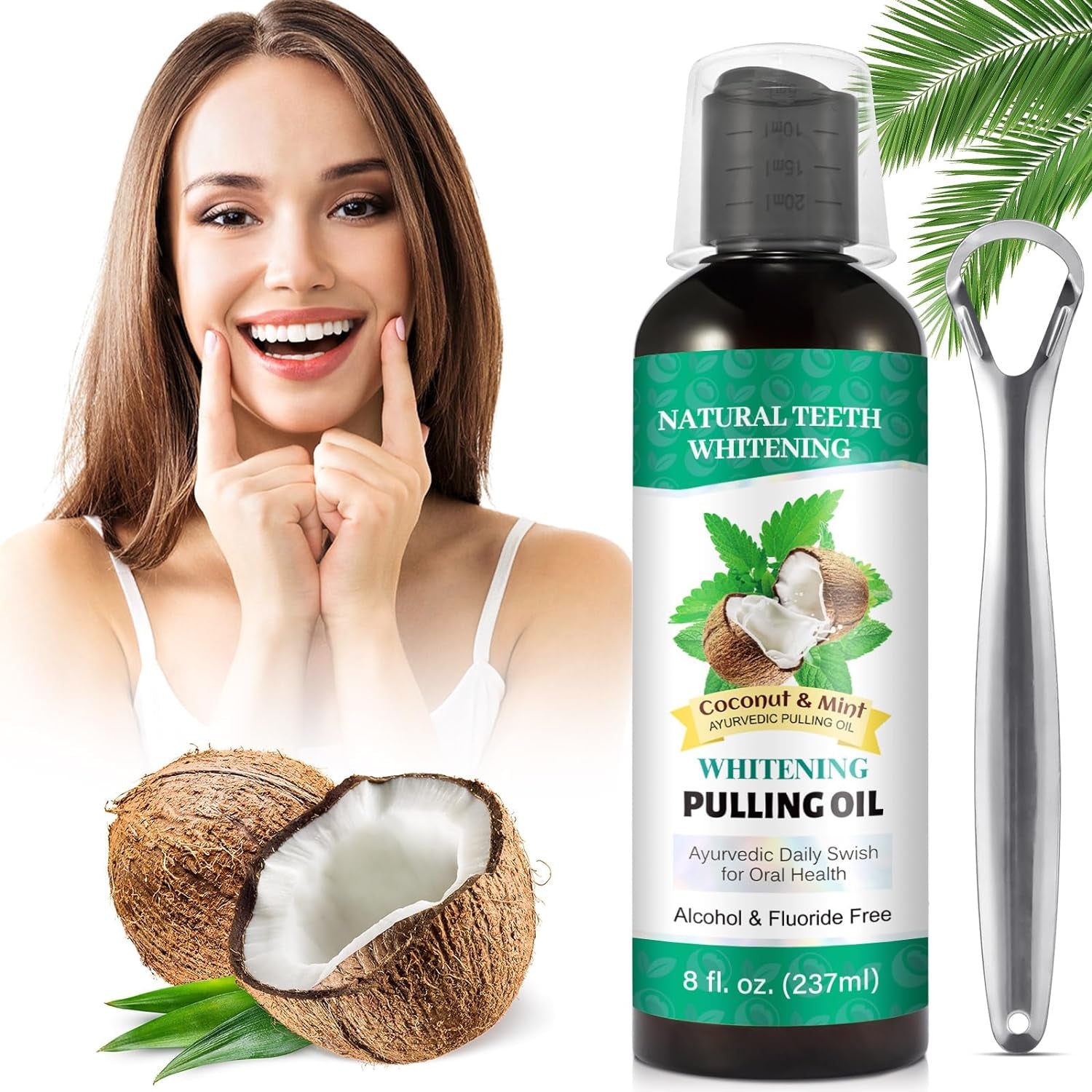 Coconut Mint Oil Pulling, 2Pack Whitening Oilpulling Mouthwash for Teeth 
