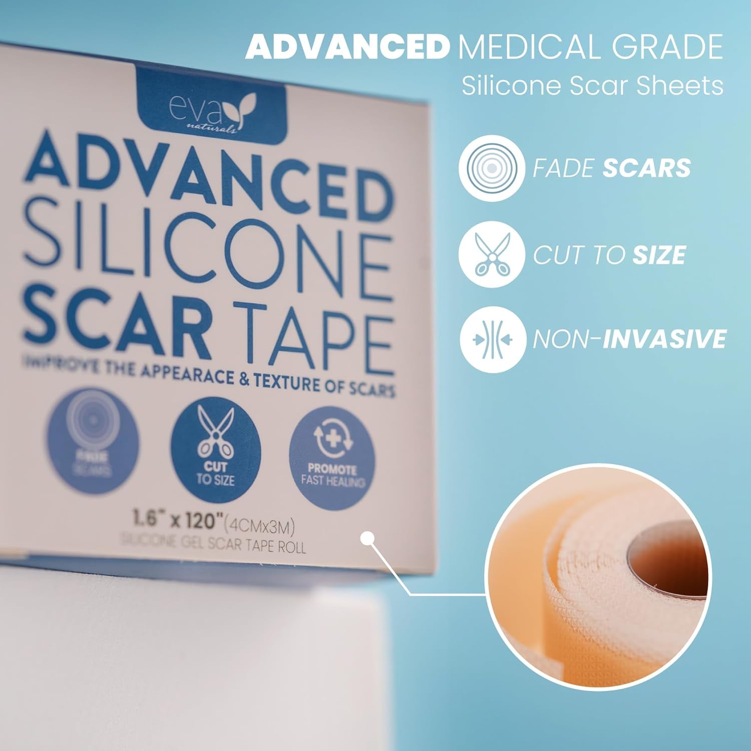 Soft, Medical Grade Silicone Tape for Scars (1.6” X 120”)