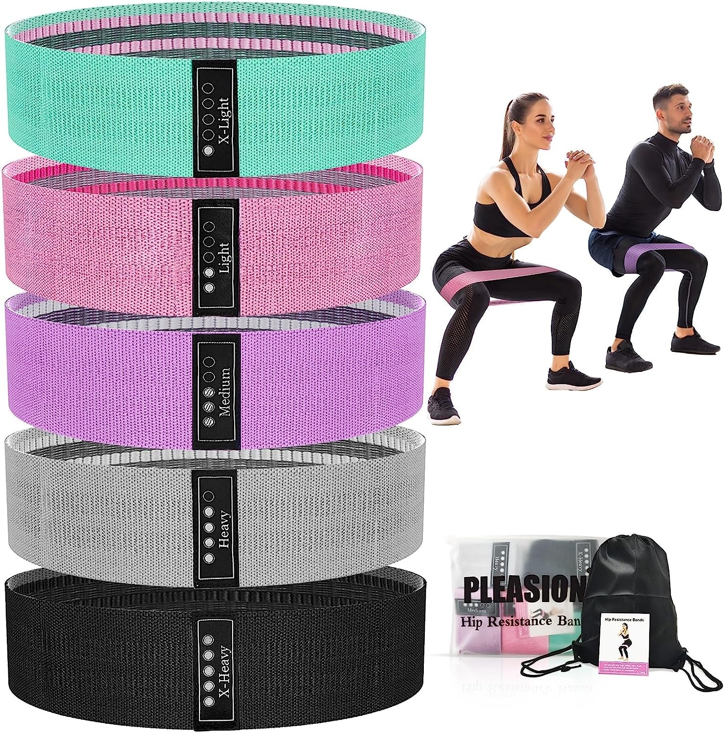 Fabric Resistance Bands for Working Out, 5 Levels Booty Bands for Women Men