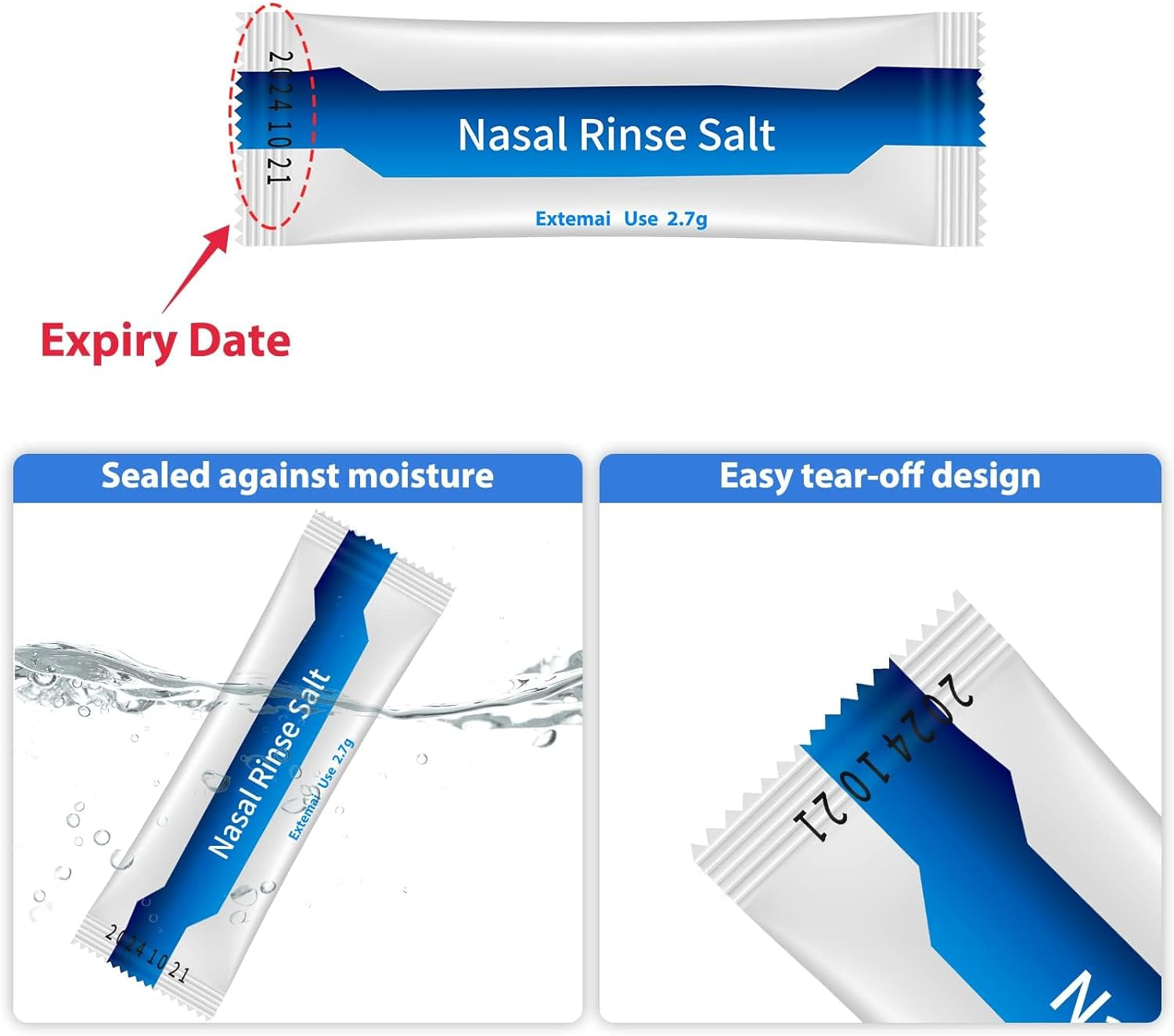 Neti Pot Salt Packets - 60 Individual Saline Packets for Nasal Wash 