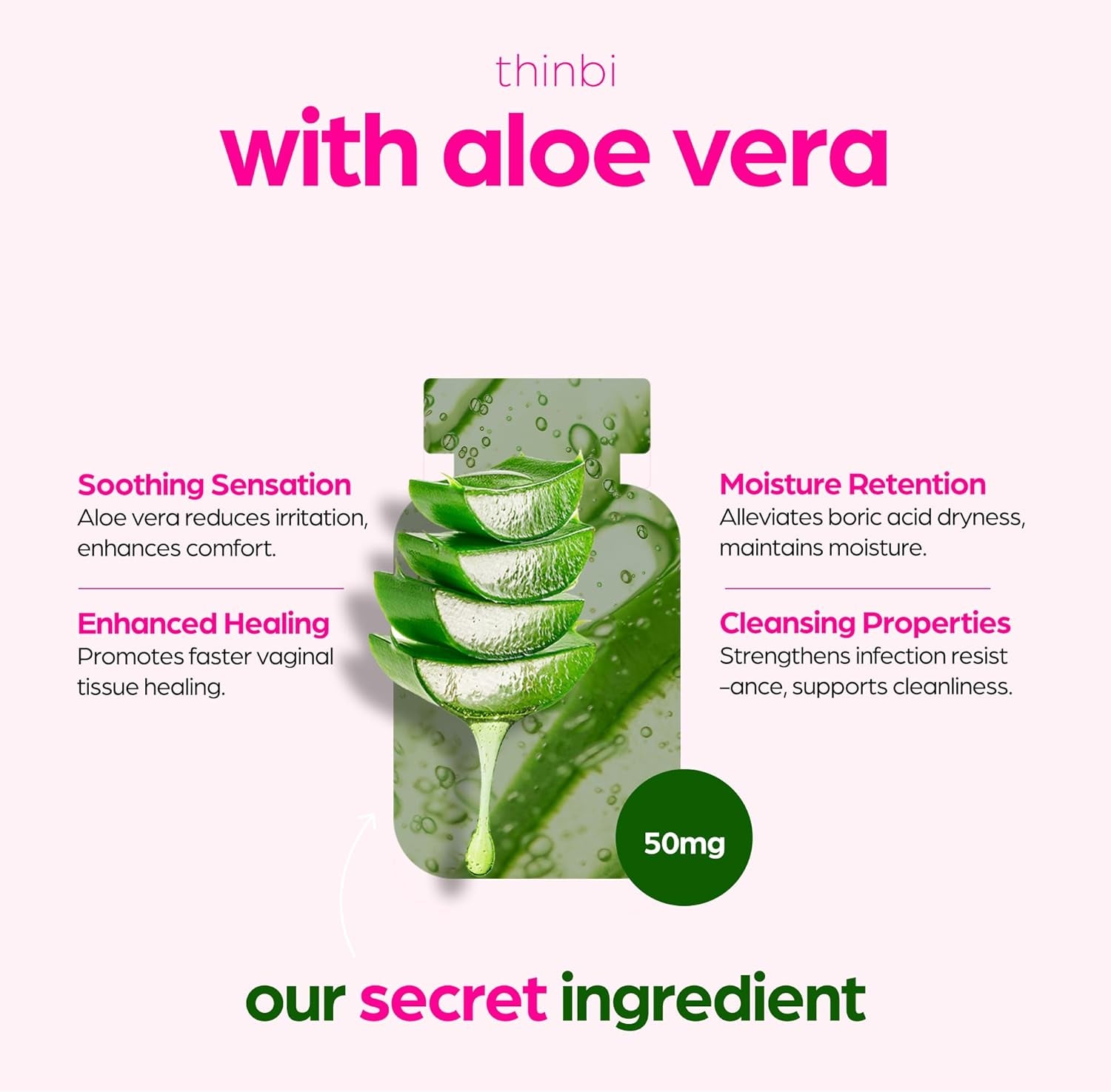 Thinbi Boric Acid Suppositories for Women W/Aloe Vera 