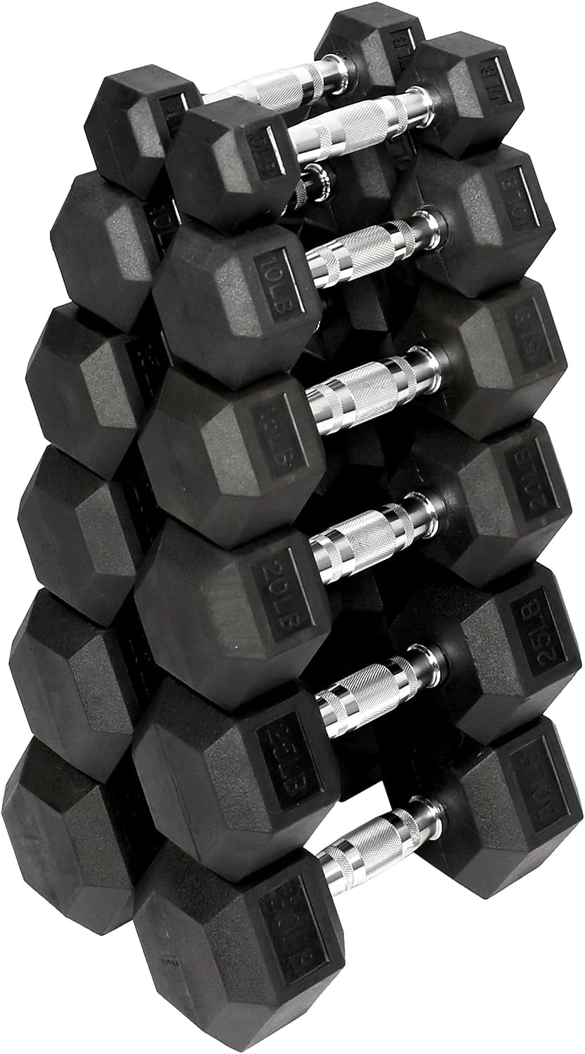 Rubber Encased Hex Dumbbell, Pairs or Sets, Multiple Packages