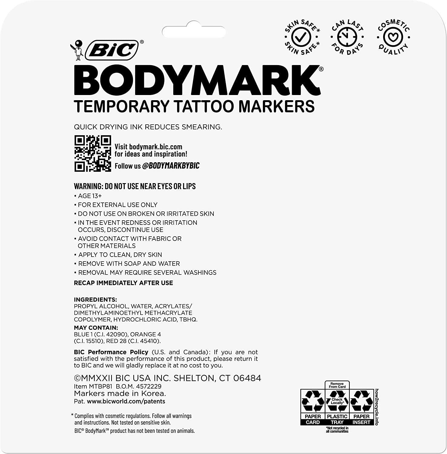 Bodymark Temporary Tattoo Markers for Skin, Color Collection