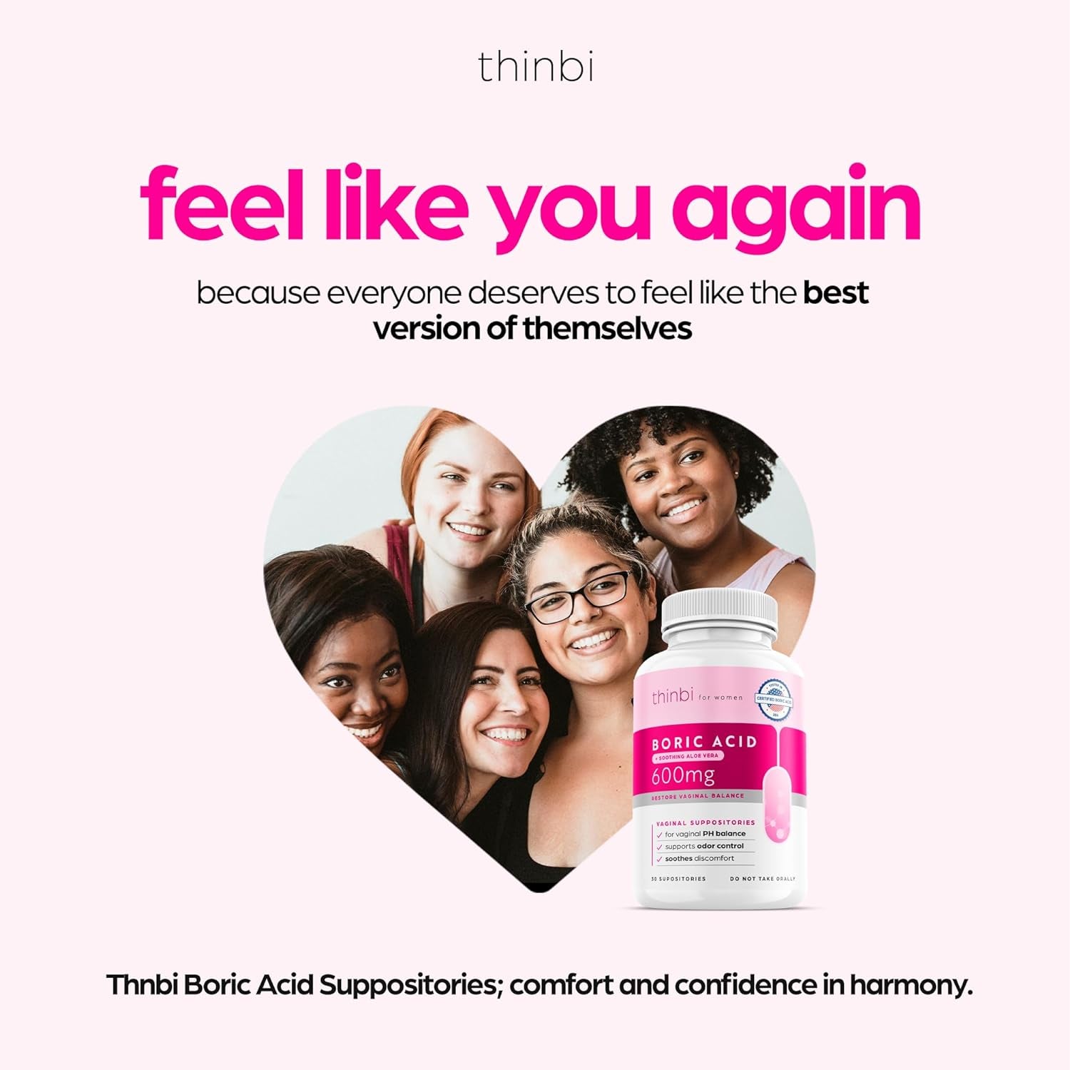 Thinbi Boric Acid Suppositories for Women W/Aloe Vera 