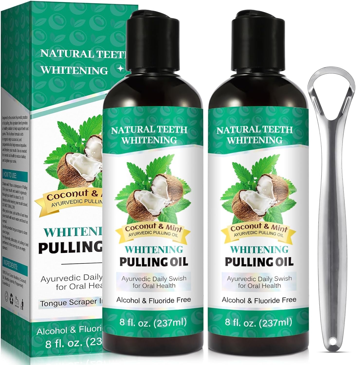 Coconut Oil Mouthwash with Tongue Scraper,Natural Oral Care Oil