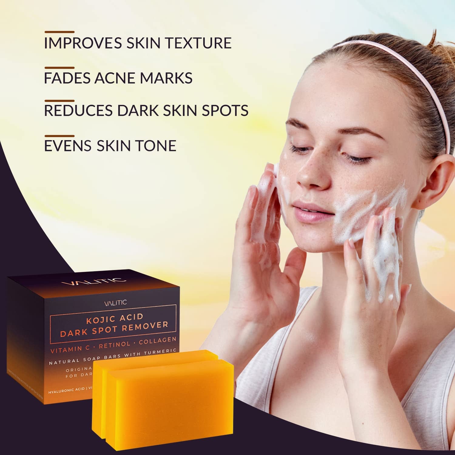 Kojic Acid Dark Spot Remover Soap Bars with Vitamin C, Retinol, Collagen