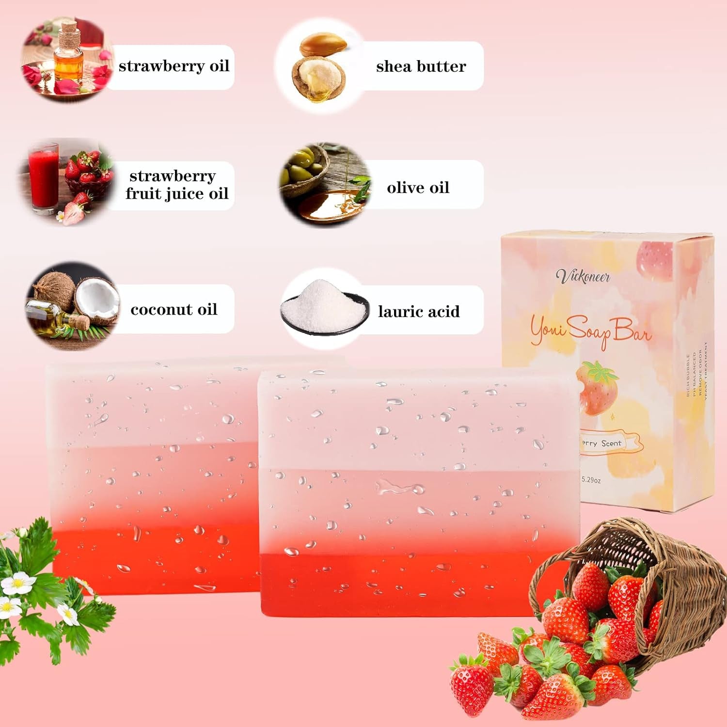 2Pcs Strawberry Yoni Bars for Feminine Wash, Yoni Wash Soap Bar