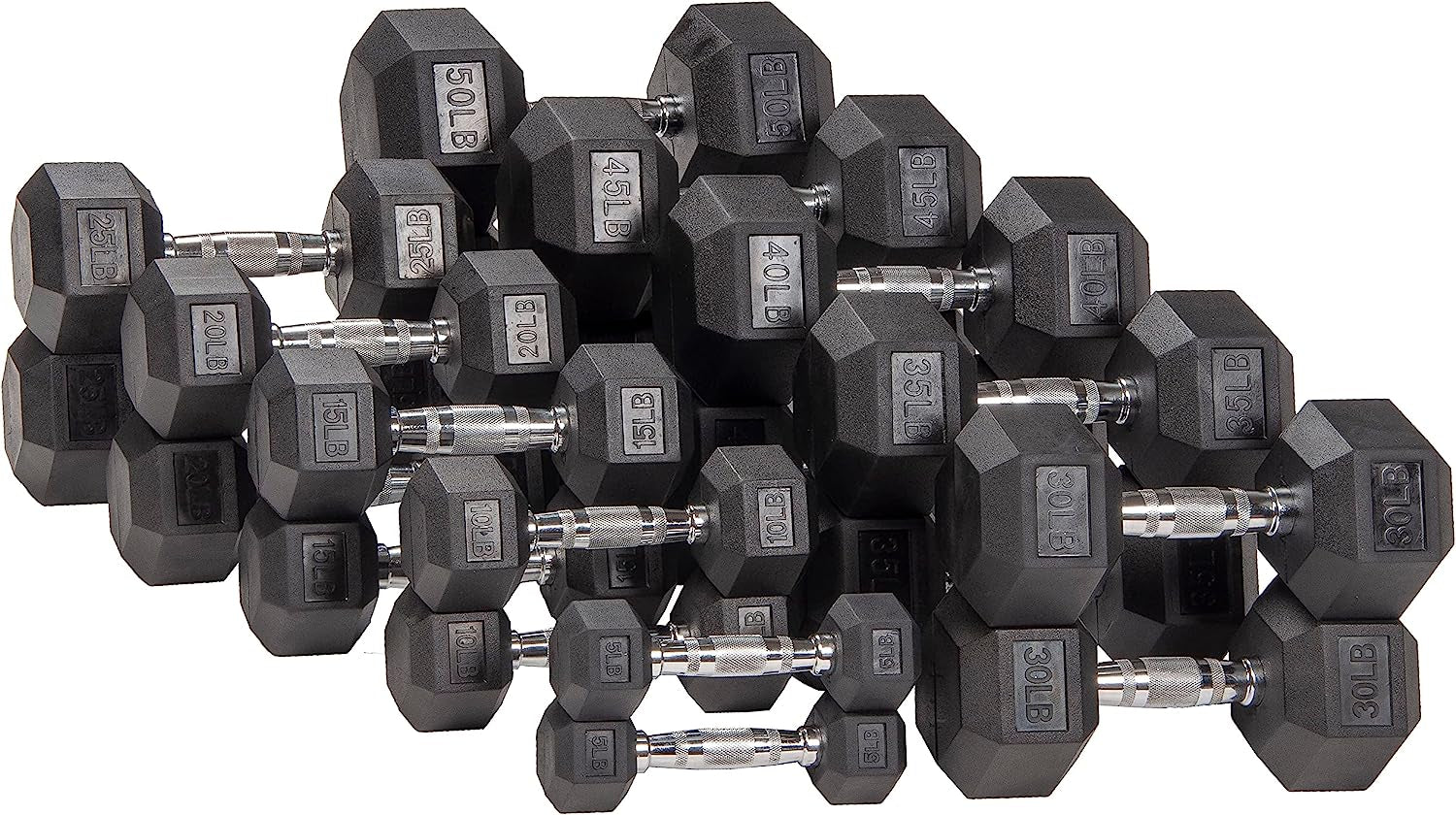 Rubber Encased Hex Dumbbell, Pairs or Sets, Multiple Packages