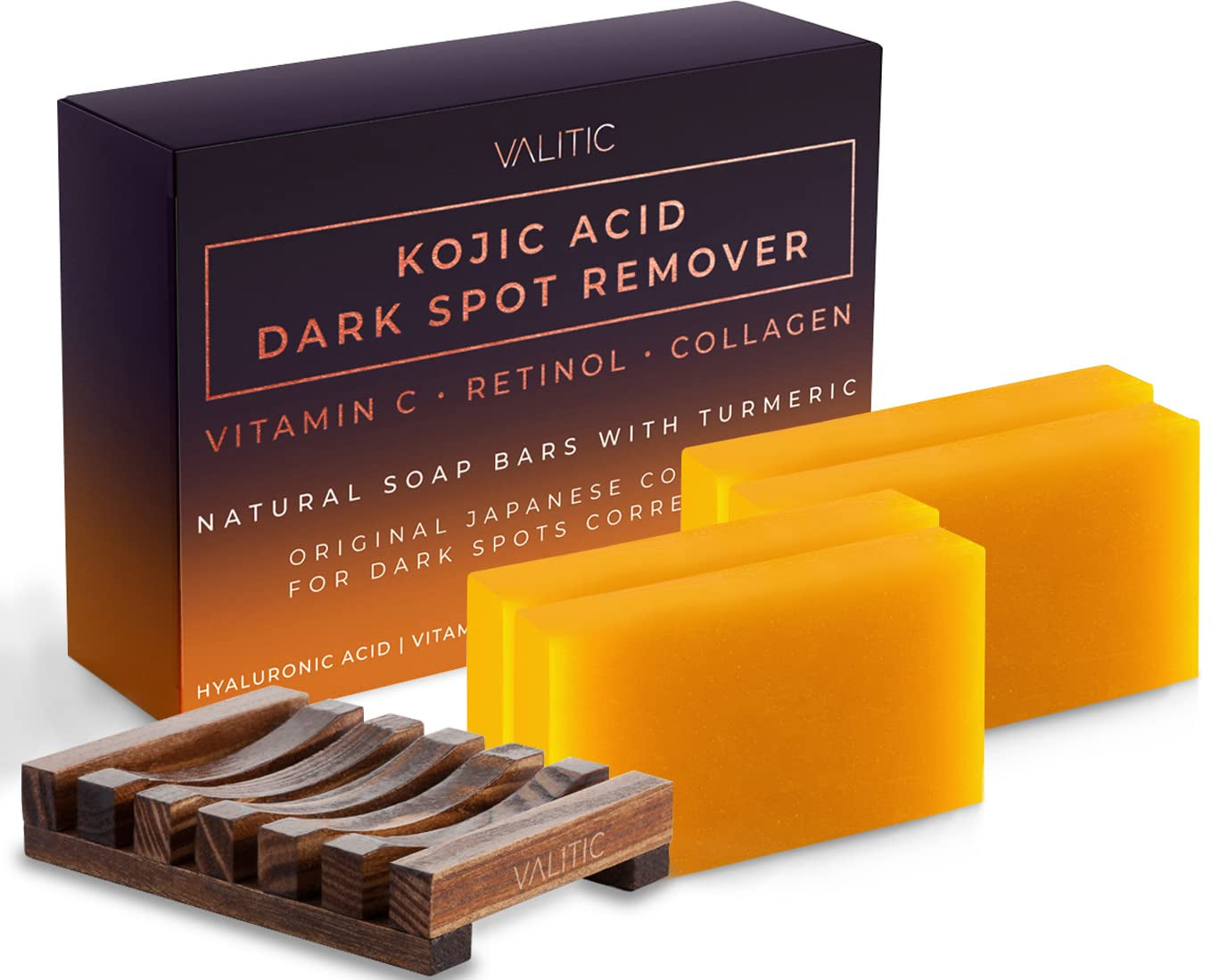 Kojic Acid Dark Spot Remover Soap Bars with Vitamin C, Retinol, Collagen