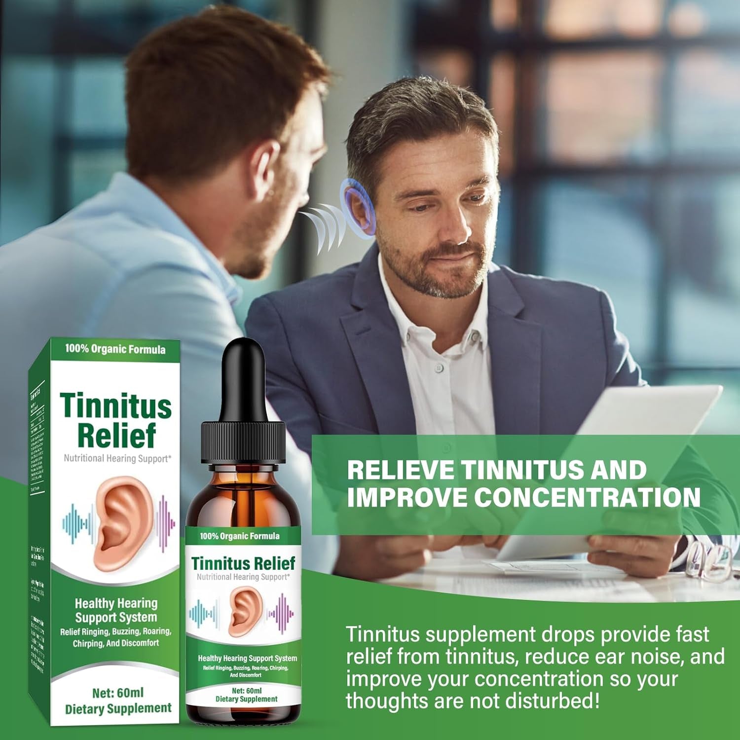 Tinnitus Relief for Ringing Ears, 60ML Natural Herbal Tinnitus 