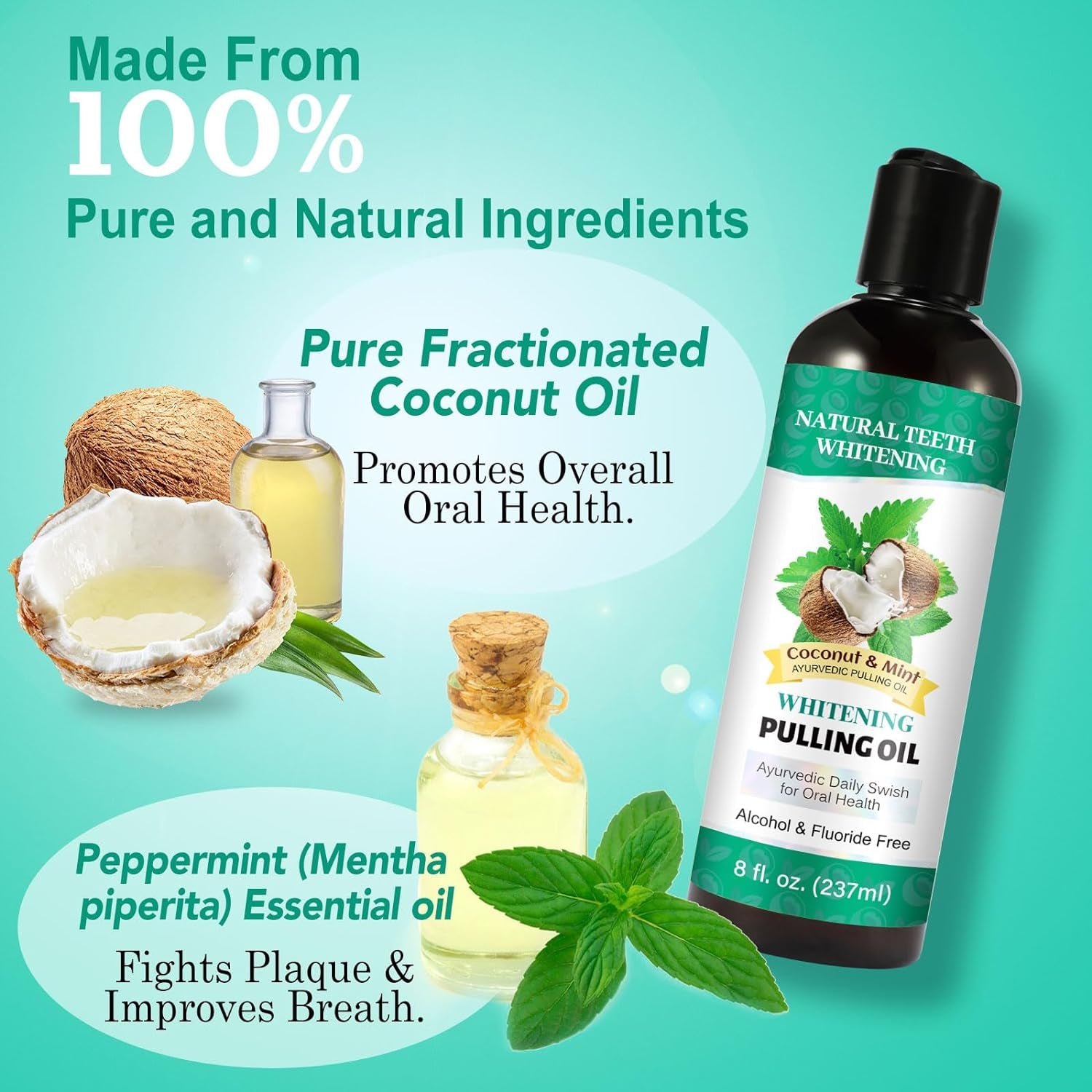 Coconut Oil Mouthwash with Tongue Scraper,Natural Oral Care Oil