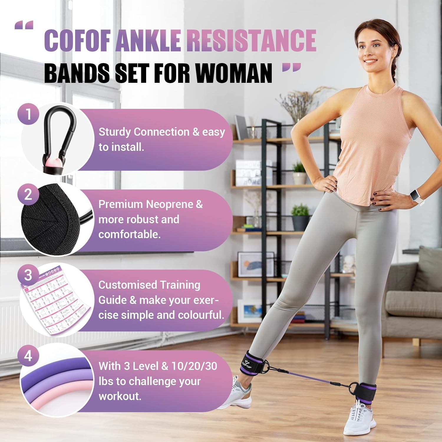 Ankle Resistance Bands with Cuffs, Ankle Bands for Working Out