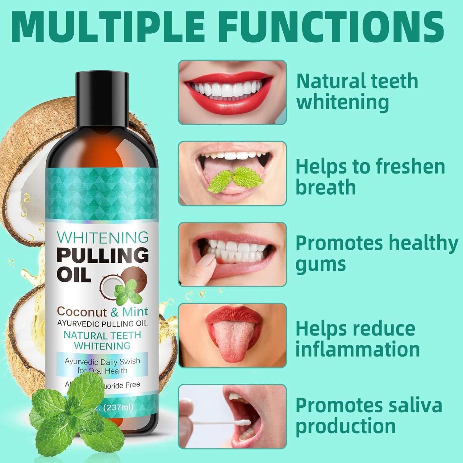 Coconut Pulling Oil for Teeth, Oil Pulling with Tongue Scraper, Natural Oral Care